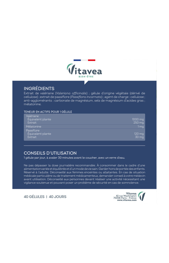 Cure endormissement rapide - Mélatonine, valériane & passiflore - 40 jours