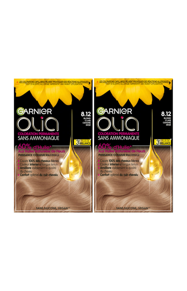 2 colorations permanentes - 8.12 blond clair cendré irisé - Sans ammoniaque