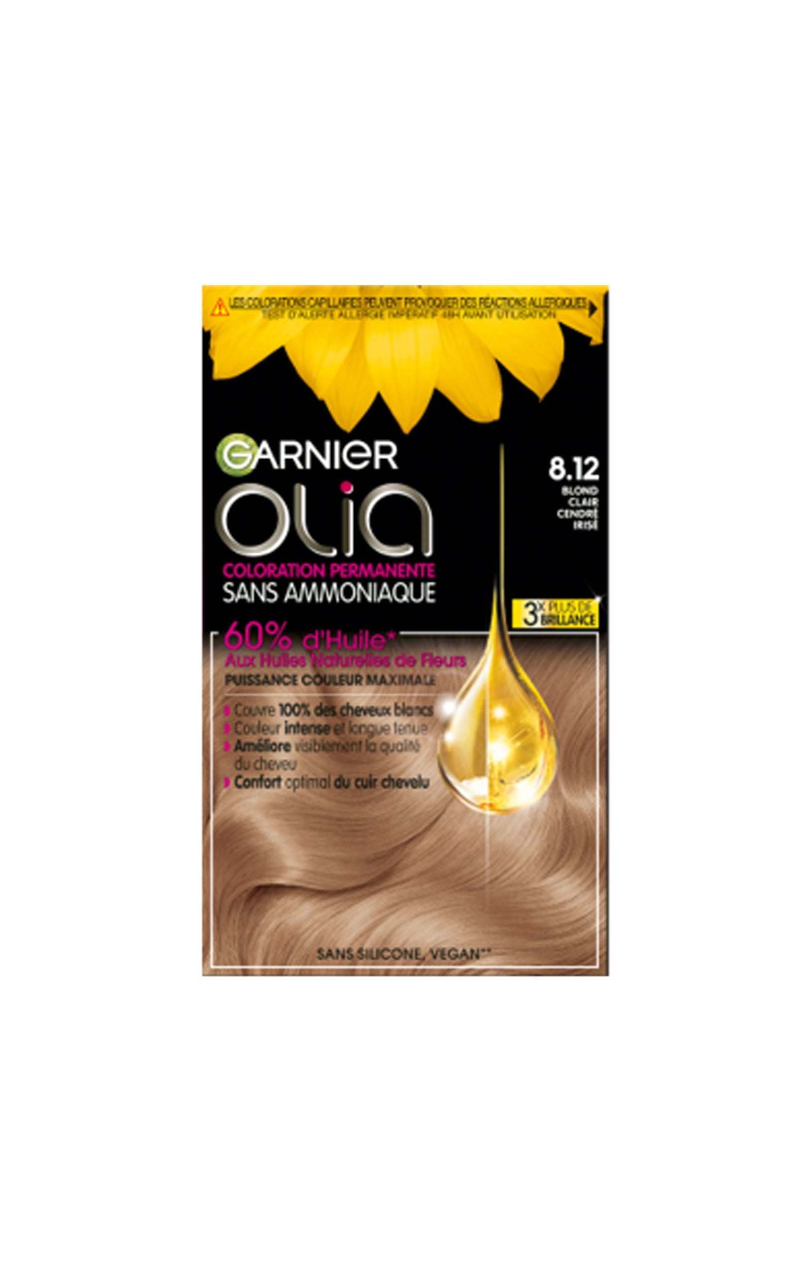 Coloration permanente - 8.12 Blond Clair Cendré Irisé - Sans Ammoniaque x2