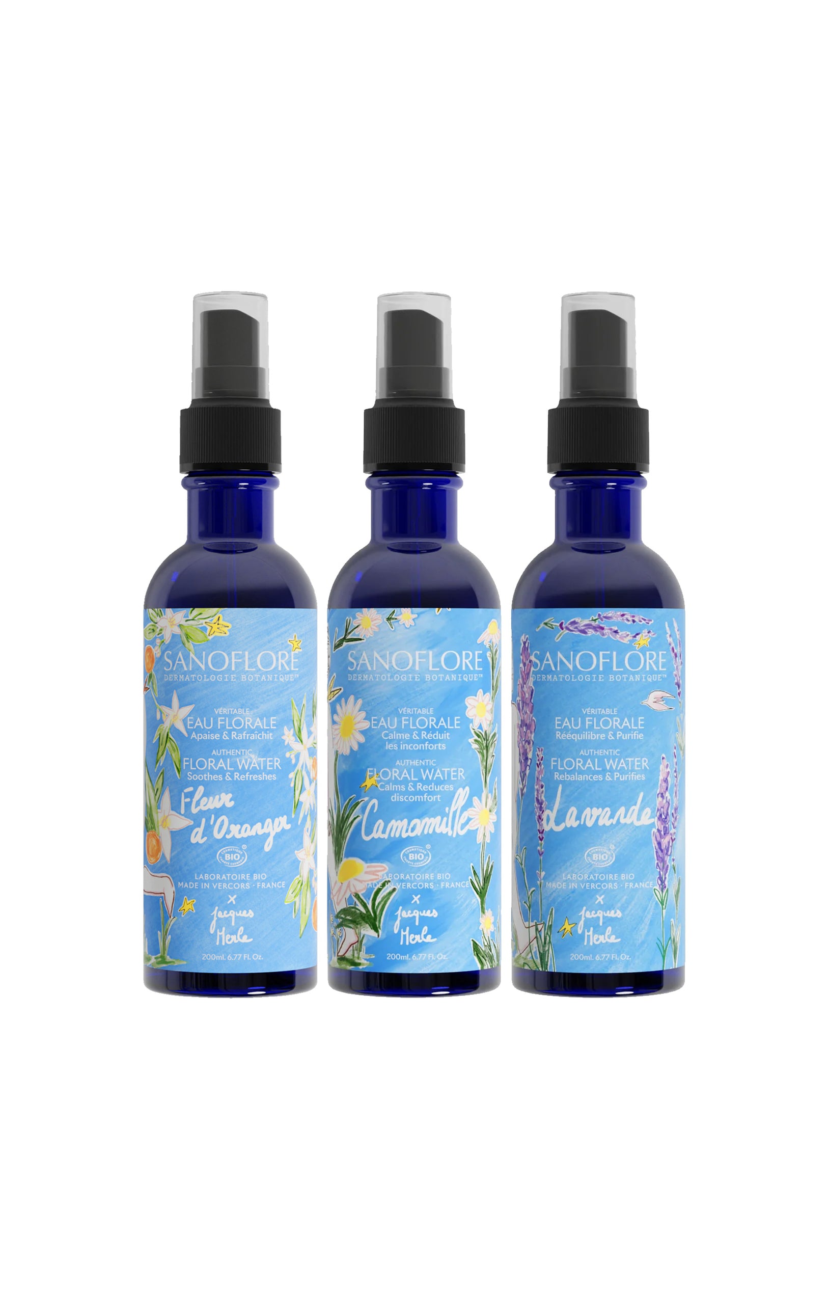 Véritables eaux florales - Fleur d'oranger, camomille & lavande
