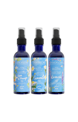 Véritables eaux florales - Fleur d'oranger, camomille & lavande