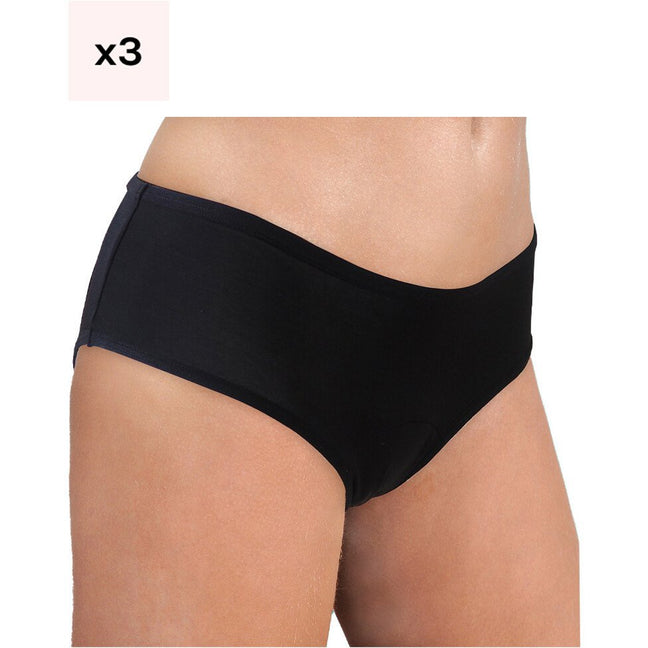 Lot de 3 culottes menstruelles - Flux légers à moyens  - Noir