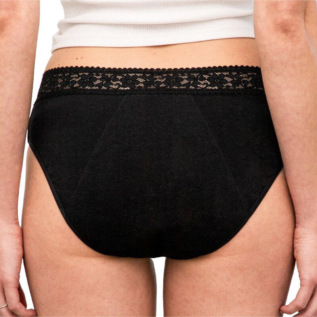 Culotte menstruelle à dentelle ultra absorbante - Coton bio - Flux abondants  - Noir