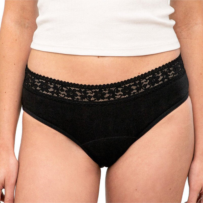 Culotte menstruelle à dentelle ultra absorbante - Coton bio - Flux abondants  - Noir