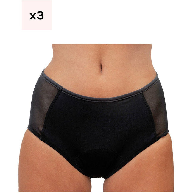 Lot de 3 culottes menstruelles taille haute - Flux moyens à abondants  - Noir