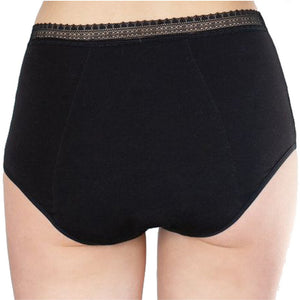 Culotte menstruelle taille haute à dentelle - Coton bio - Flux moyens à abondants - Noir