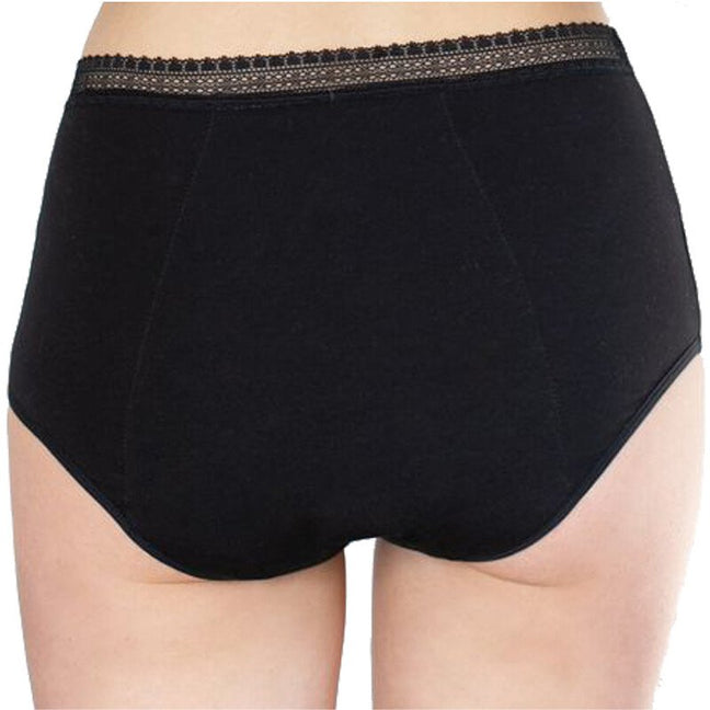 Culotte menstruelle taille haute à dentelle - Coton bio - Flux moyens à abondants - Noir