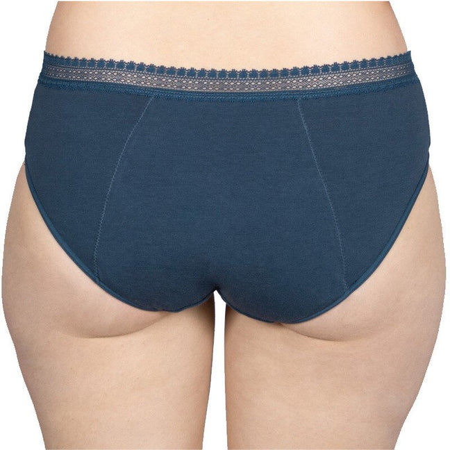 Shorty menstruel à dentelle - Coton bio - Flux moyens à abondants  - Bleu
