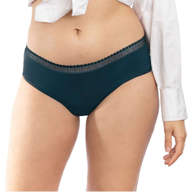 Shorty menstruel à dentelle - Coton bio - Flux moyens à abondants  - Bleu