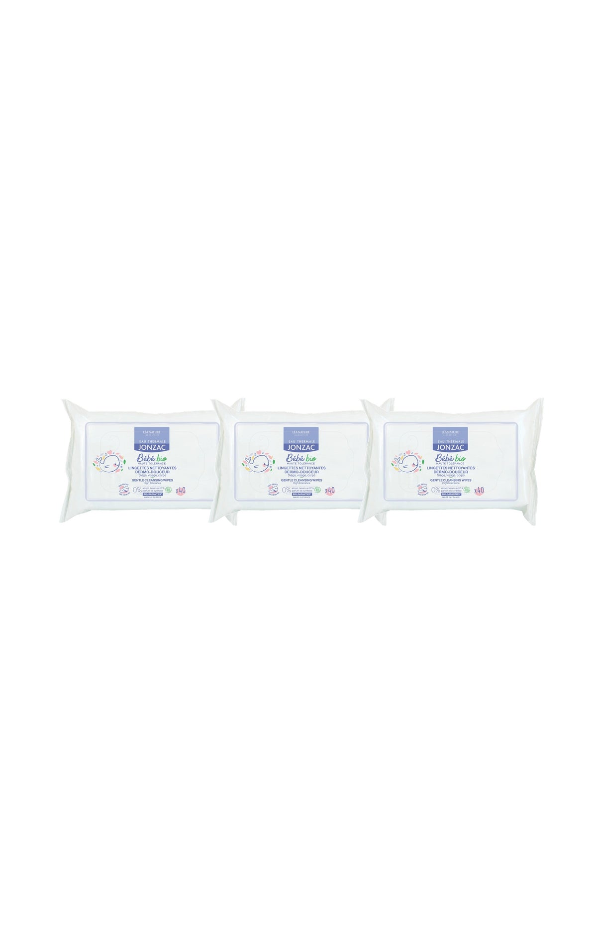 Lingettes nettoyantes bio dermo-douceur - Visage & corps - Bébé - 3 x 40 unités