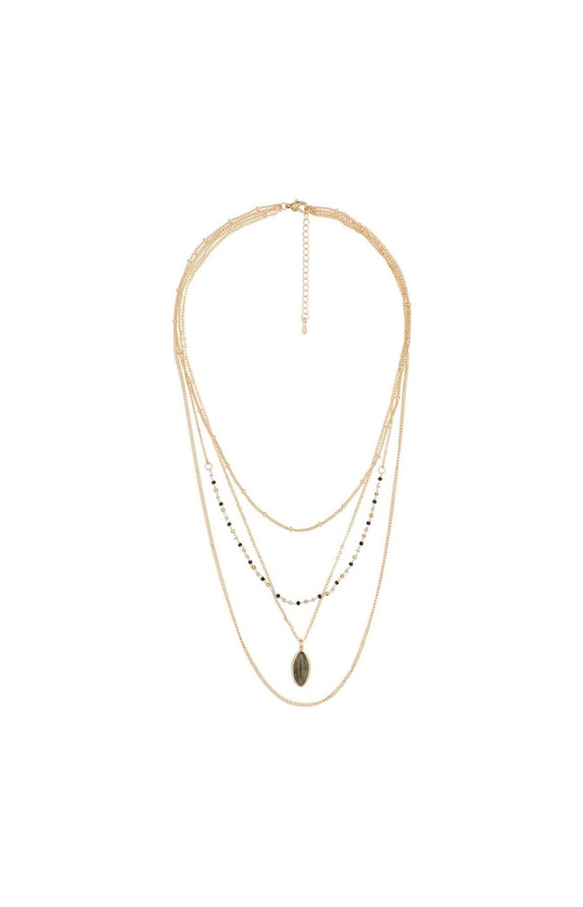 Collier multi-rangs - Laiton doré & labradorite grise