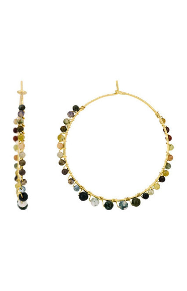 Boucles d'oreilles Malis - Laiton doré & agate multicolore