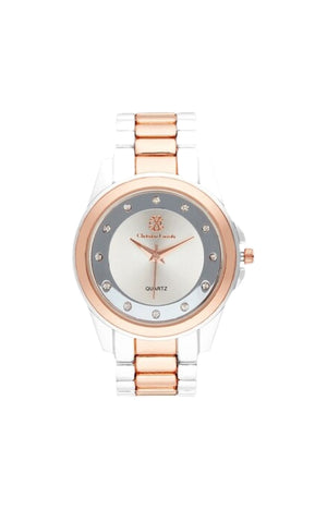 Montre à quartz en acier - Argenté & doré rose