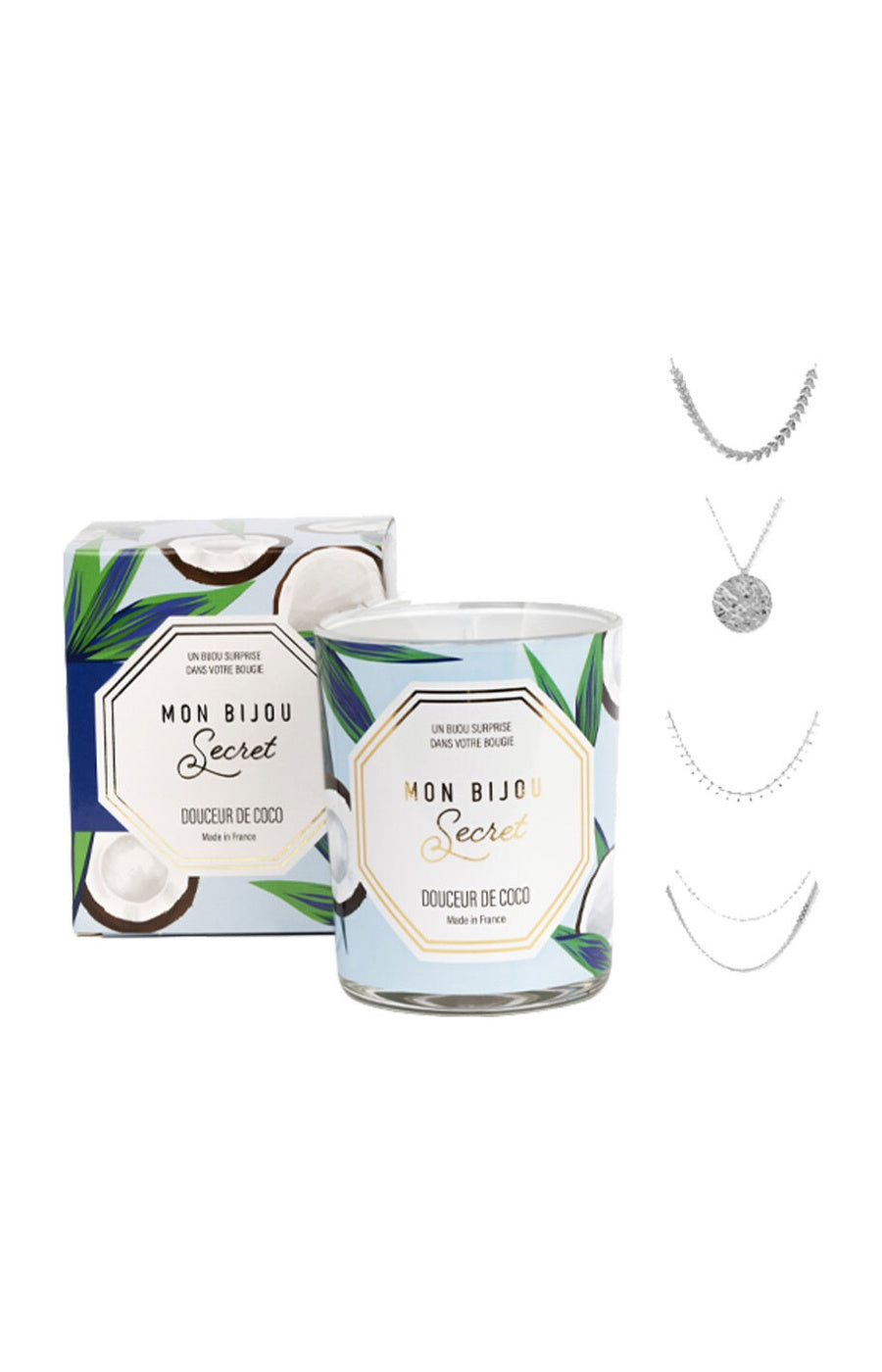 Bougie parfumée - Douceur de coco - Collier laiton argenté - 40h