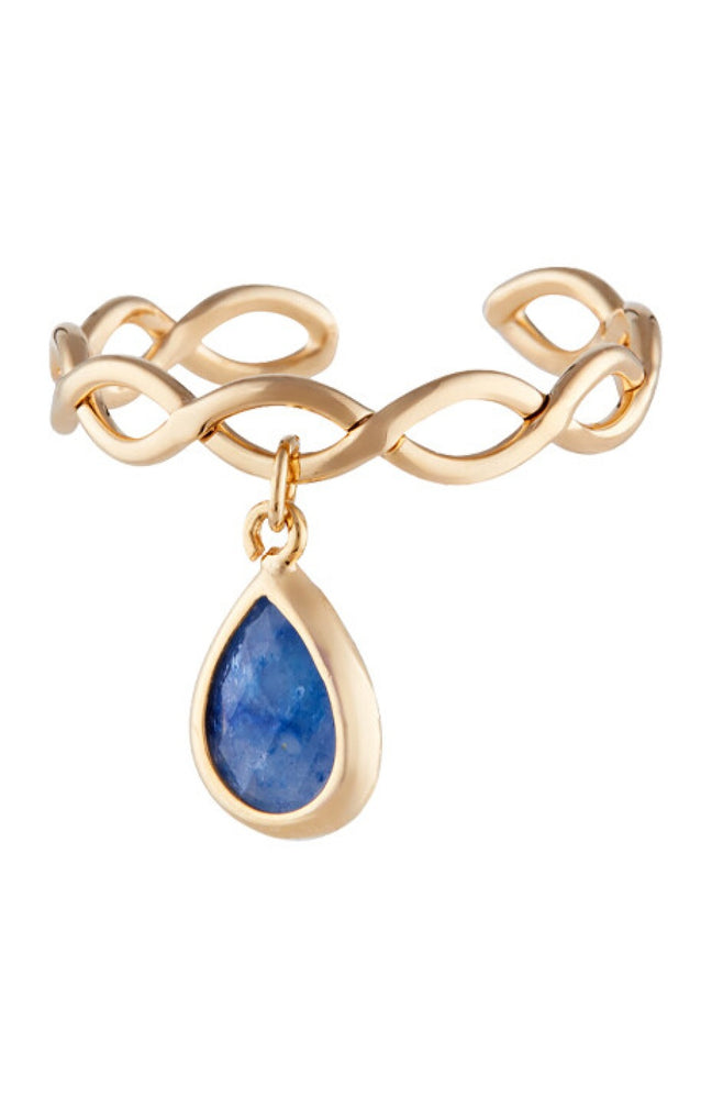 Bague ajustable Athéna - Laiton doré & aventurine bleue
