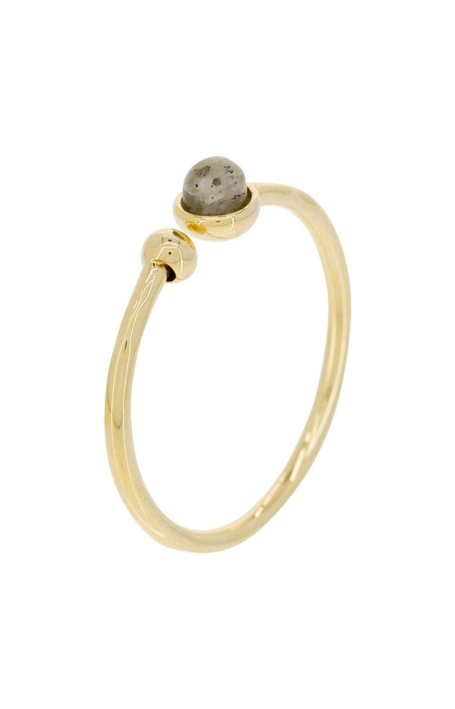 Bague ajustable Brenda - Laiton doré & labradorite grise