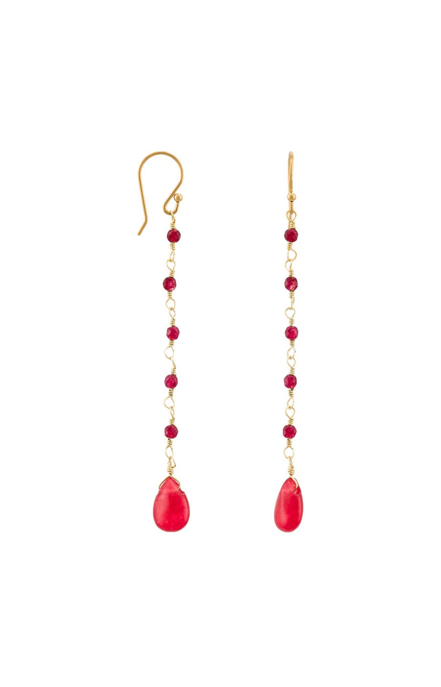 Boucles d'oreilles Rosie - Laiton doré & jade rouge