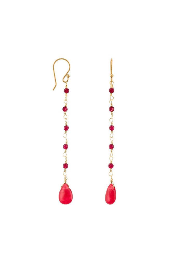 Boucles d'oreilles Rosie - Laiton doré & jade rouge