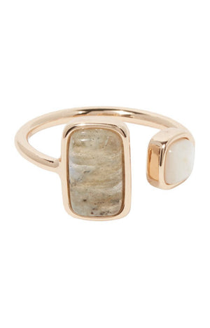 Bague ajustable Eva - Laiton doré, labradorite & nacre