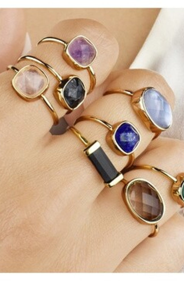 Bague Ella - Laiton doré & quartz rose