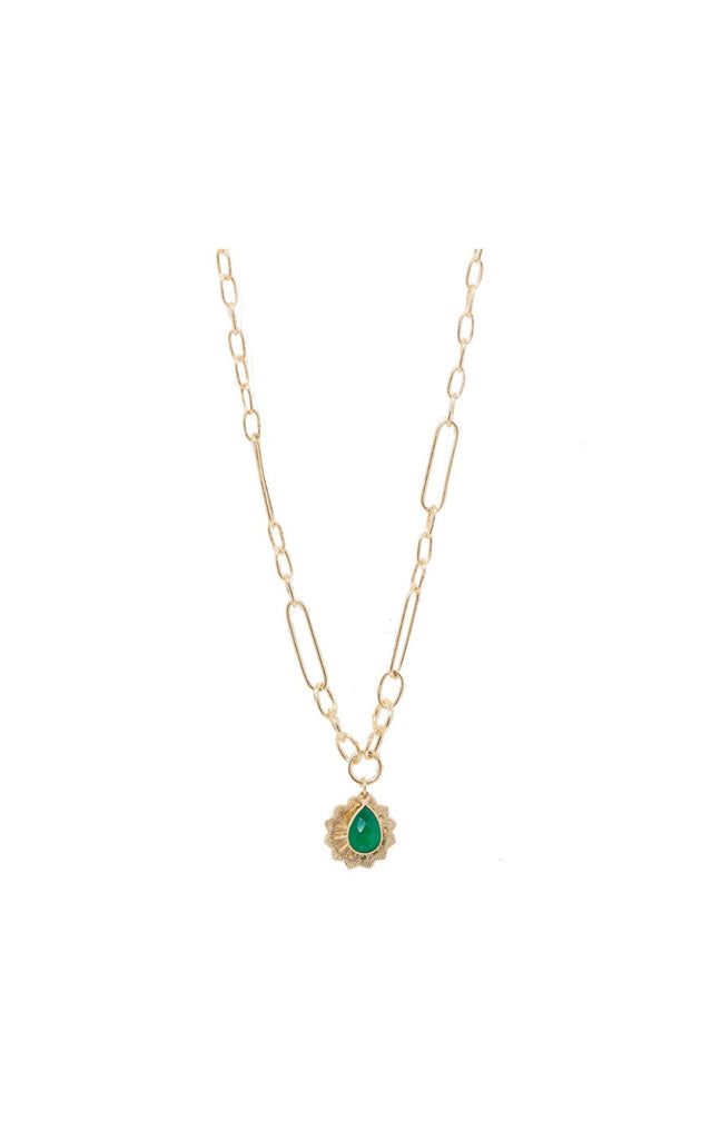 Collier Rachelle - Laiton doré & onyx verte