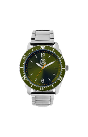 Montre à quartz en acier inoxydable - Argenté & vert - Homme