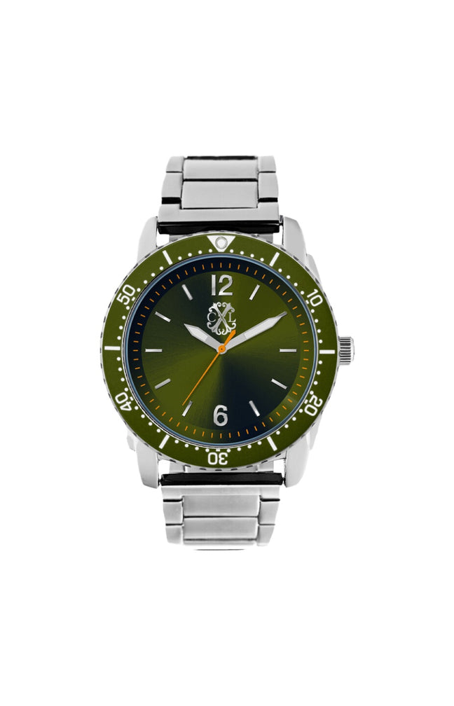 Montre à quartz en acier inoxydable - Argenté & vert - Homme