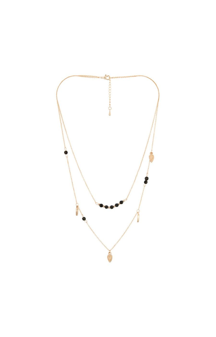 Collier double rang - Laiton doré & obsidian noir