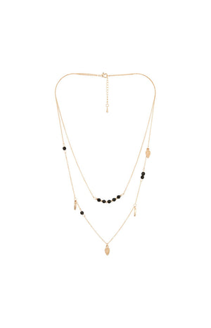 Collier double rang - Laiton doré & obsidian noir