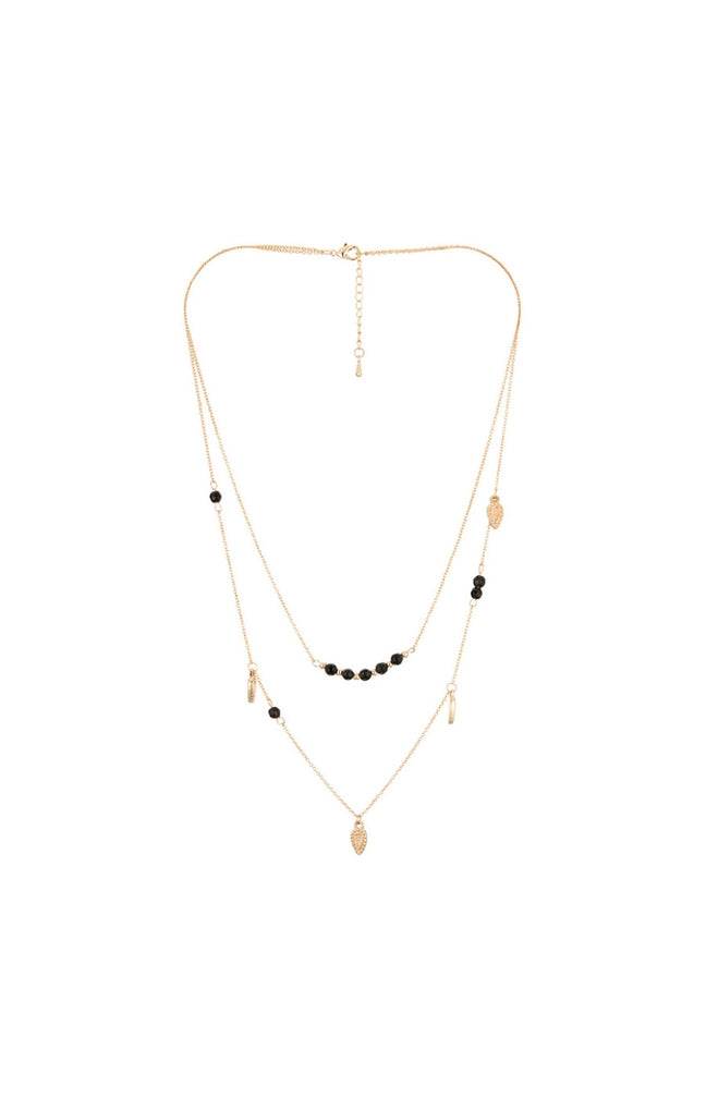 Collier double rang - Laiton doré & obsidian noir