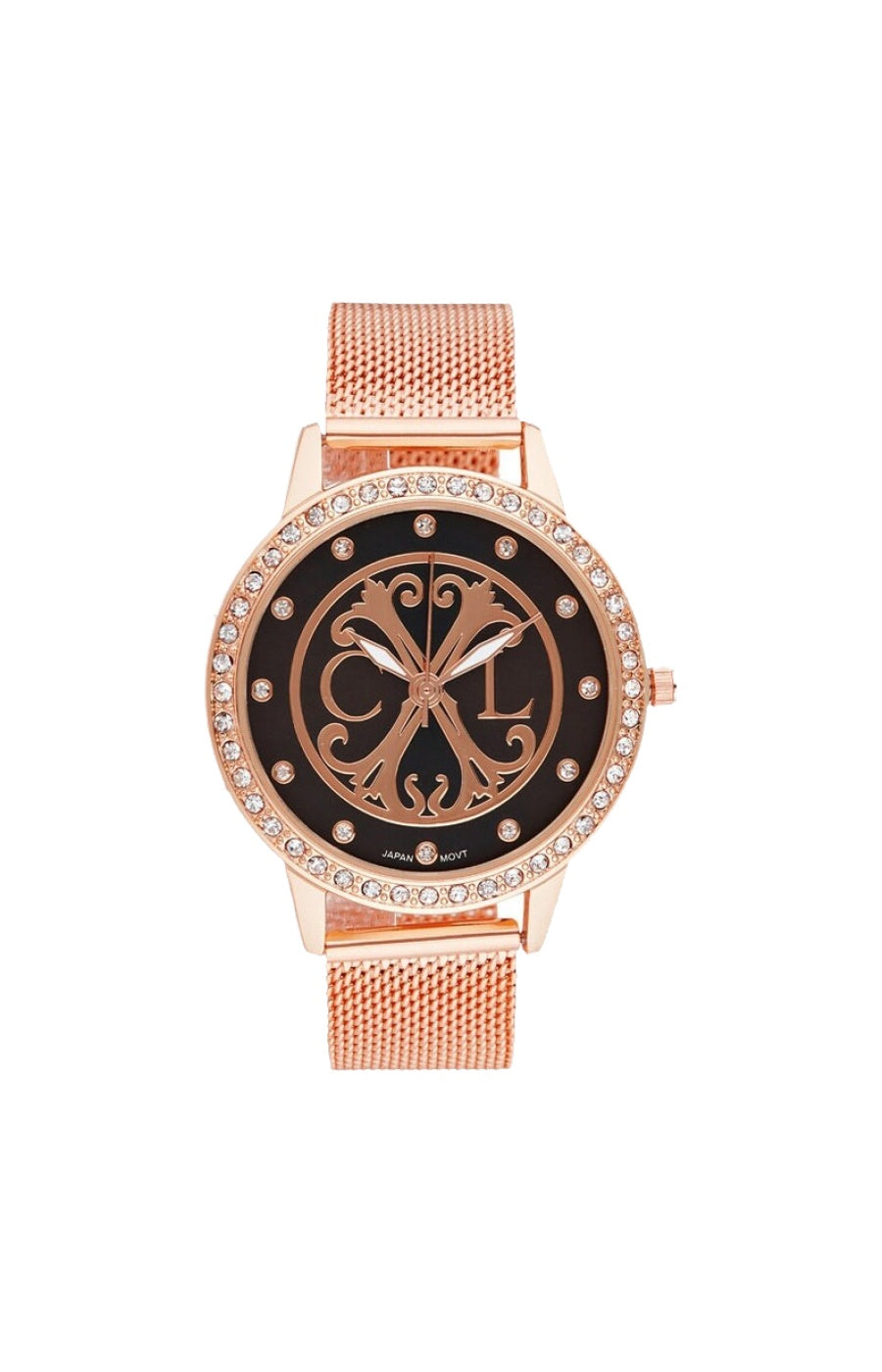 Montre à quartz en acier inoxydable - Noir et doré rose