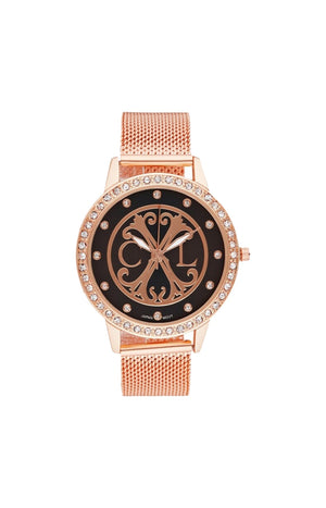 Montre à quartz en acier inoxydable - Noir et doré rose