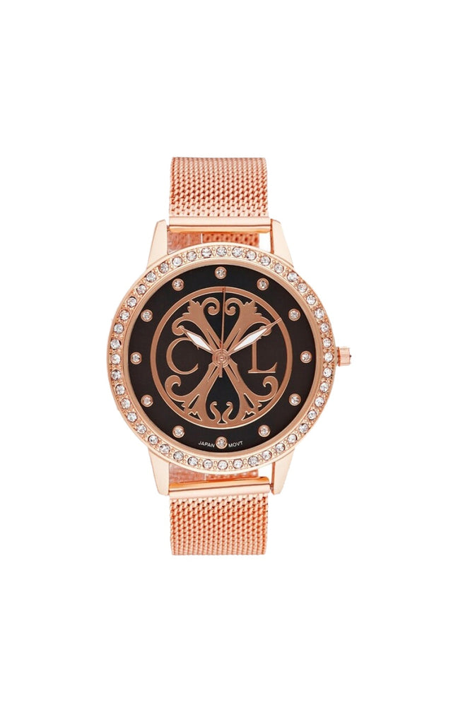 Montre à quartz en acier inoxydable - Noir et doré rose