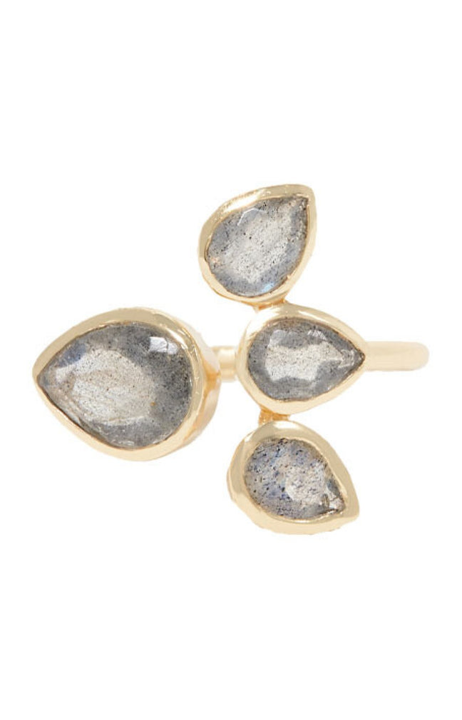 Bague ajustable Vioja - Laiton doré & labradorite