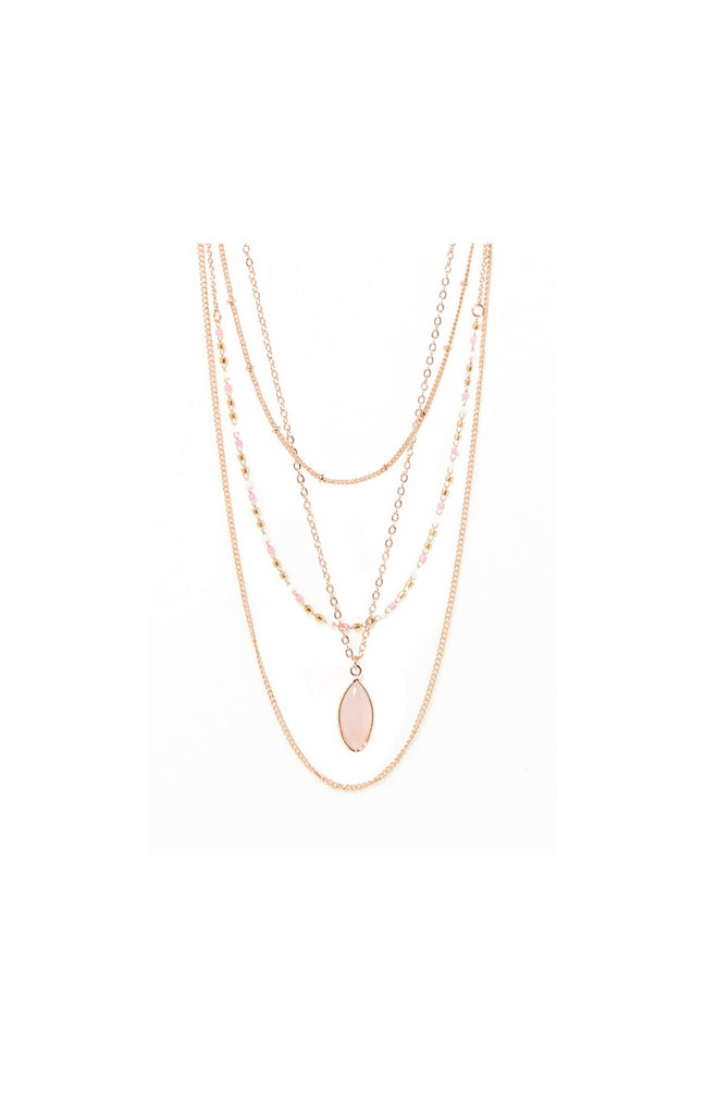 Collier Tahia - Laiton doré & quartz rose