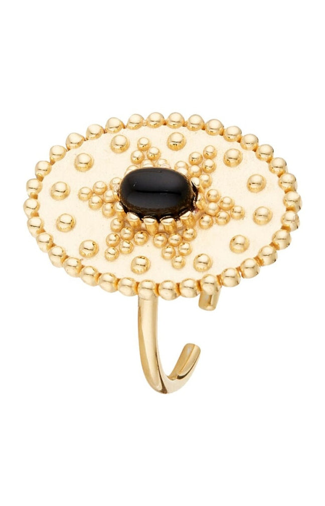 Bague ajustable Western - Laiton doré & onyx noir