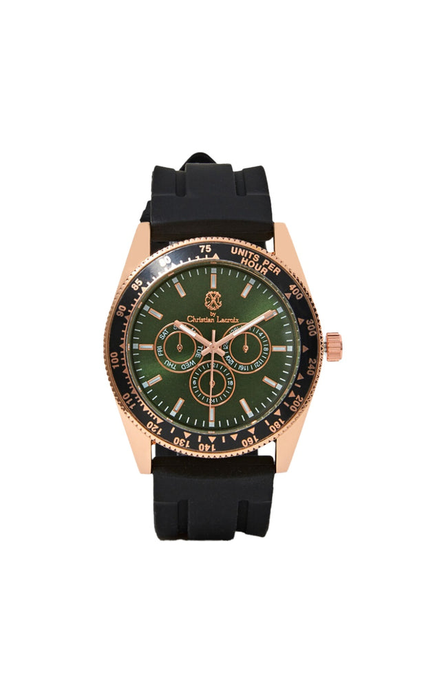 Montre à quartz en acier inoxydable - Rose gold, vert & blanc