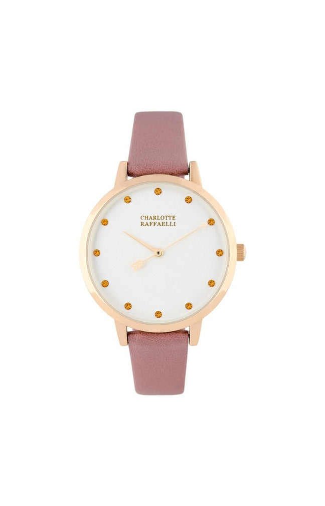 Montre - Cuir vieux rose & doré - Cadran blanc - 36 mm