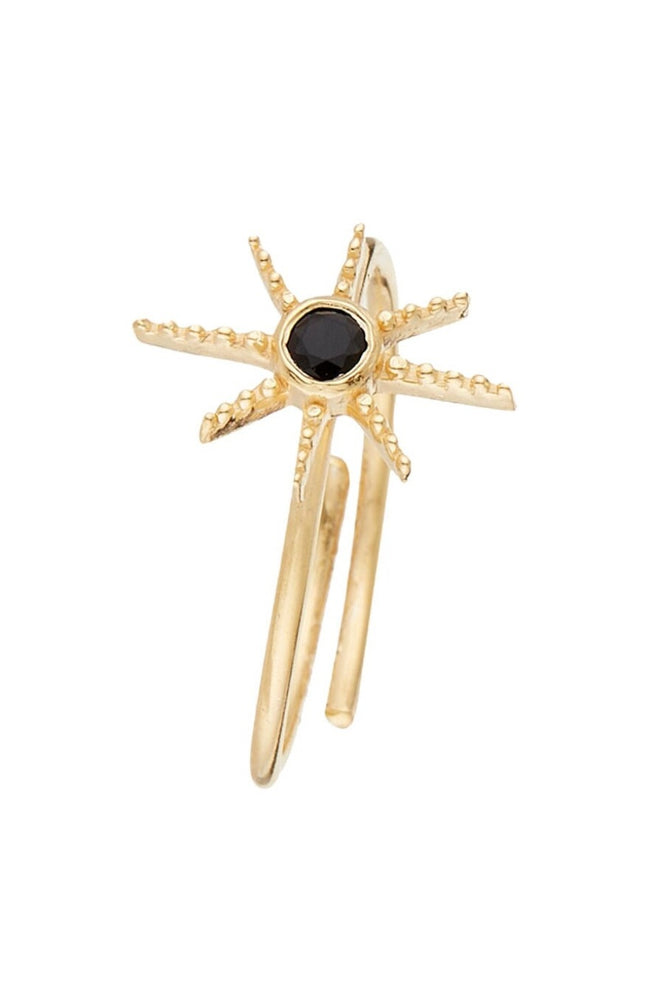 Bague ajustable Etoile - Laiton doré & onyx noir