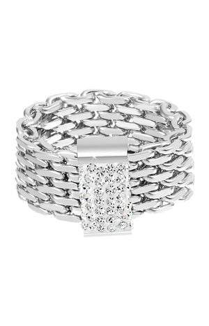 Bague chaîne - Acier inoxydable & cristaux - Argenté