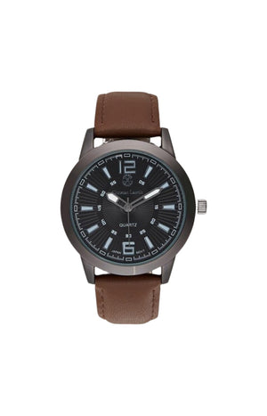 Montre - Cuir marron glacé et acier inoxydable noir - Homme