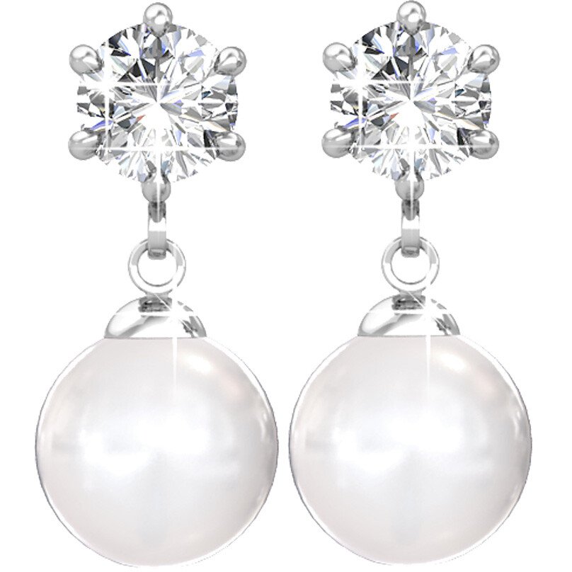 Boucles d'oreilles Pauline - Perle & cristal blanc - Argenté