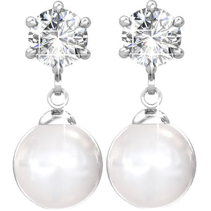 Boucles d'oreilles Pauline - Perle & cristal blanc - Argenté