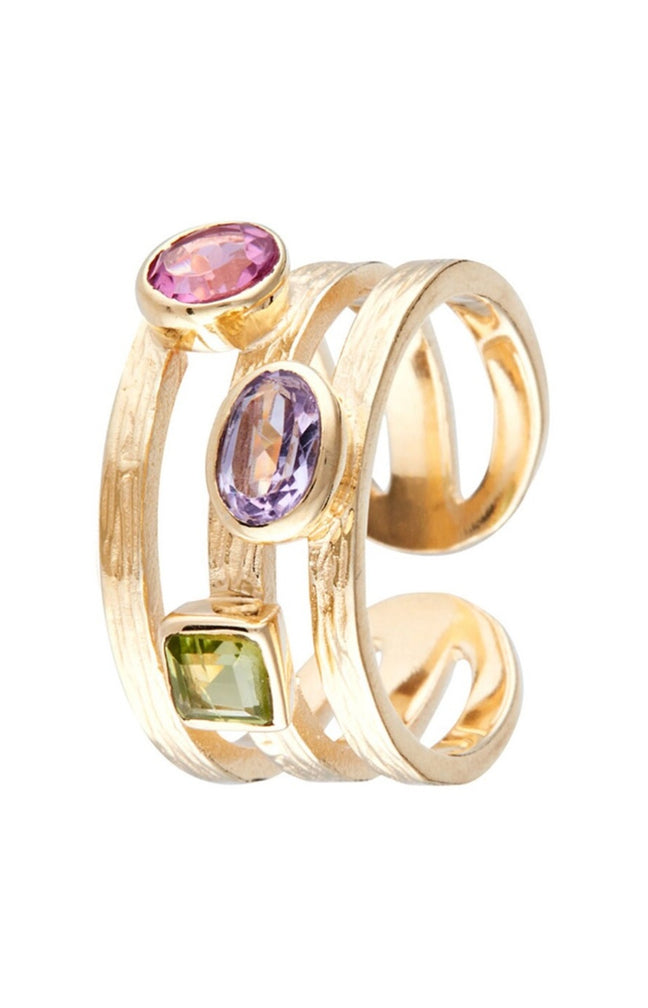 Bague ajustable Tessa - Laiton doré & améthyste