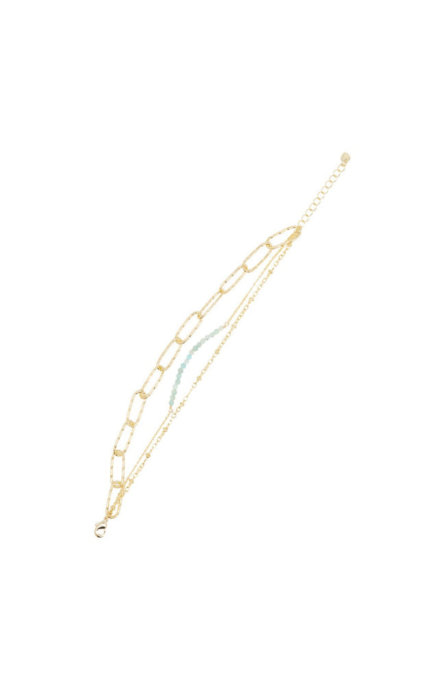 Bracelet double rang - Laiton doré & amazonite