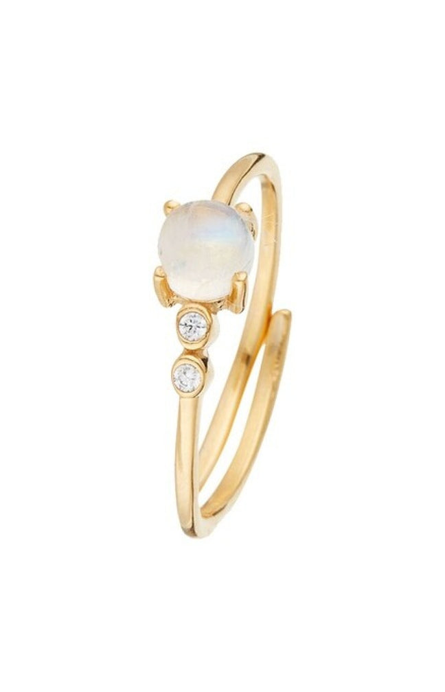 Bague ajustable - Laiton doré & pierre de lune blanche