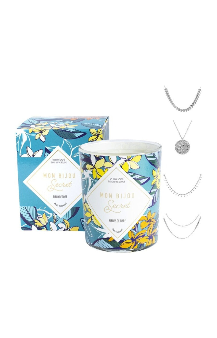 Bougie parfumée - Fleurs de tiaré - Collier laiton argenté - 40h