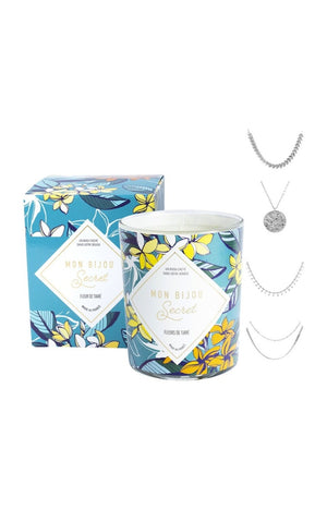 Bougie parfumée - Fleurs de tiaré - Collier laiton argenté - 40h