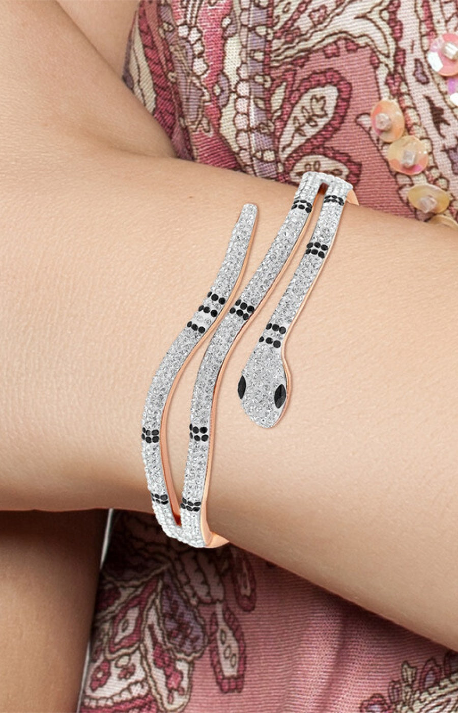 Jonc serpent - Acier inoxydable argenté & cristaux