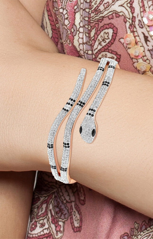 Jonc serpent - Acier inoxydable argenté & cristaux